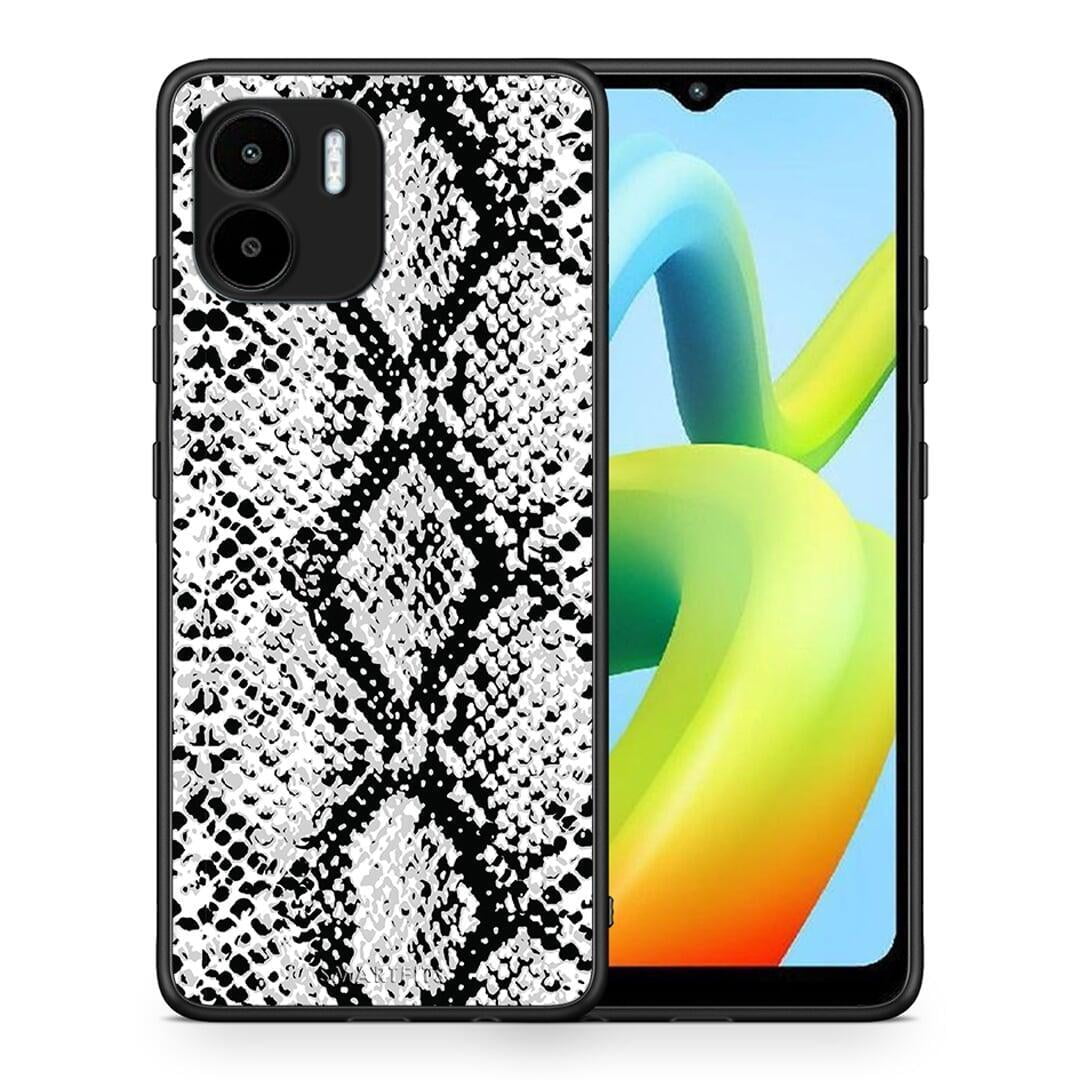 Θήκη Xiaomi Redmi A1 / A2 Animal White Snake από τη Smartfits με σχέδιο στο πίσω μέρος και μαύρο περίβλημα | Xiaomi Redmi A1 / A2 Animal White Snake Case with Colorful Back and Black Bezels