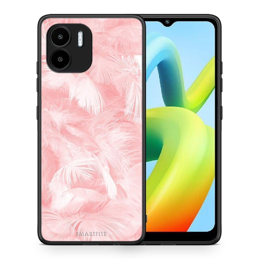 Θήκη Xiaomi Redmi A1 / A2 Boho Pink Feather από τη Smartfits με σχέδιο στο πίσω μέρος και μαύρο περίβλημα | Xiaomi Redmi A1 / A2 Boho Pink Feather Case with Colorful Back and Black Bezels