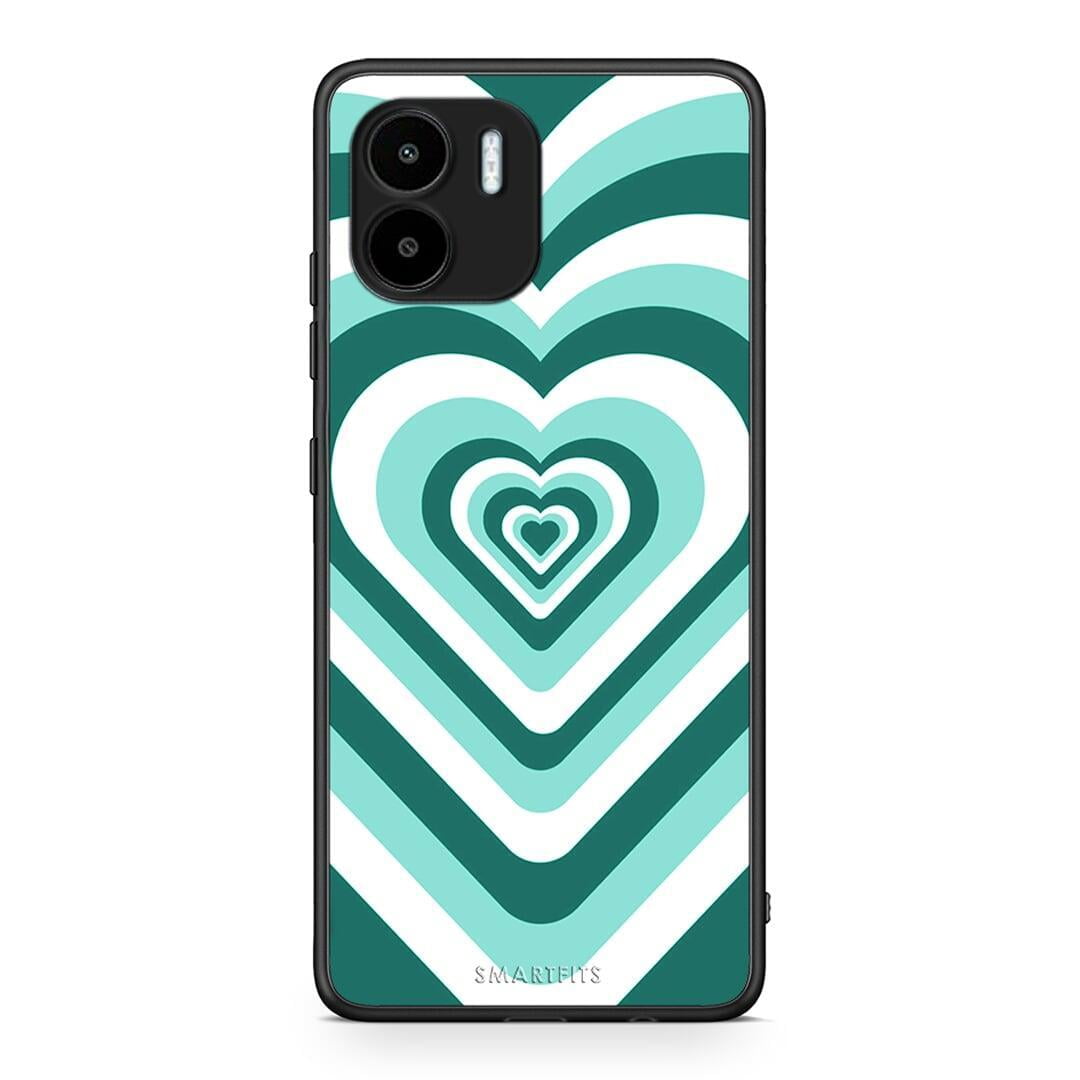 Θήκη Xiaomi Redmi A1 / A2 Green Hearts από τη Smartfits με σχέδιο στο πίσω μέρος και μαύρο περίβλημα | Xiaomi Redmi A1 / A2 Green Hearts Case with Colorful Back and Black Bezels