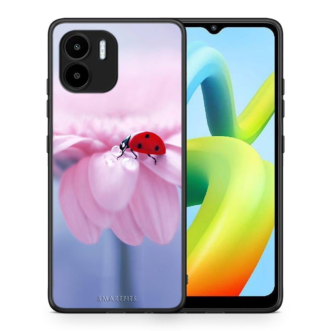 Θήκη Xiaomi Redmi A1 / A2 Ladybug Flower από τη Smartfits με σχέδιο στο πίσω μέρος και μαύρο περίβλημα | Xiaomi Redmi A1 / A2 Ladybug Flower Case with Colorful Back and Black Bezels