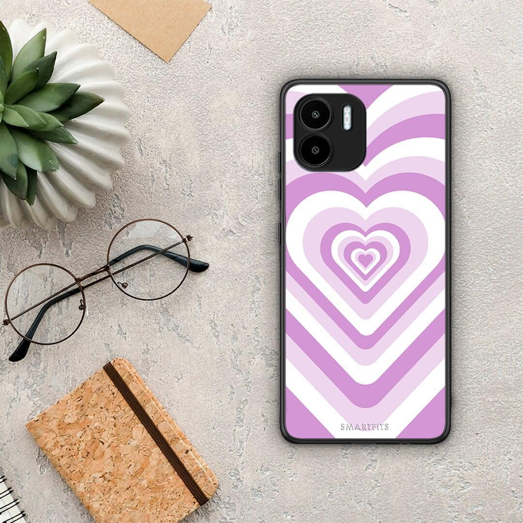 Θήκη Xiaomi Redmi A1 / A2 Lilac Hearts από τη Smartfits με σχέδιο στο πίσω μέρος και μαύρο περίβλημα | Xiaomi Redmi A1 / A2 Lilac Hearts Case with Colorful Back and Black Bezels