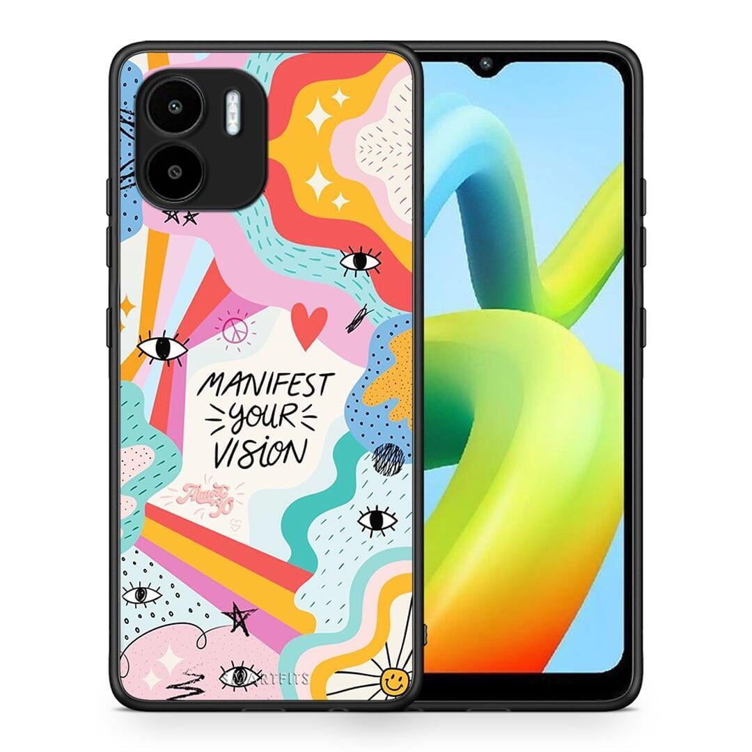 Θήκη Xiaomi Redmi A1 / A2 Manifest Your Vision από τη Smartfits με σχέδιο στο πίσω μέρος και μαύρο περίβλημα | Xiaomi Redmi A1 / A2 Manifest Your Vision Case with Colorful Back and Black Bezels