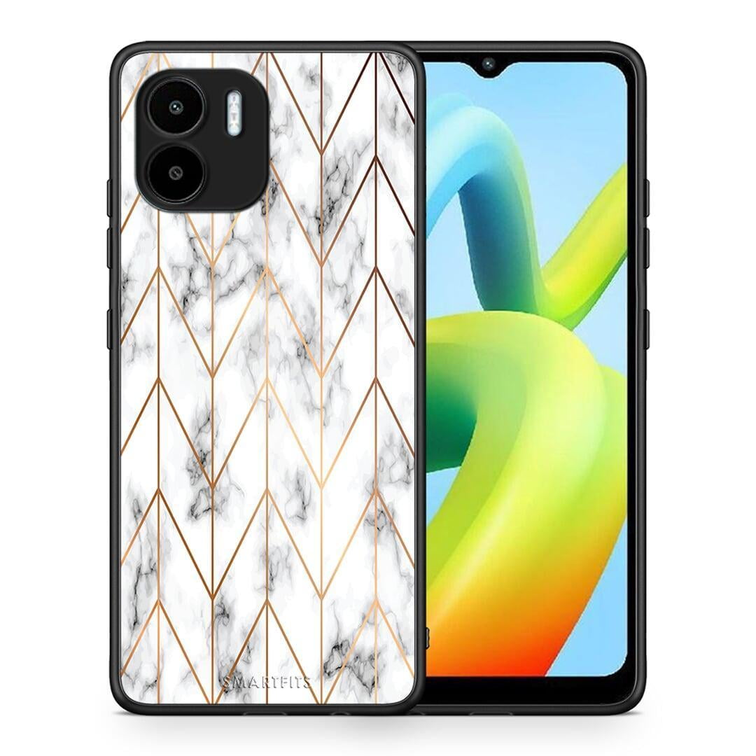 Θήκη Xiaomi Redmi A1 / A2 Marble Gold Geometric από τη Smartfits με σχέδιο στο πίσω μέρος και μαύρο περίβλημα | Xiaomi Redmi A1 / A2 Marble Gold Geometric Case with Colorful Back and Black Bezels