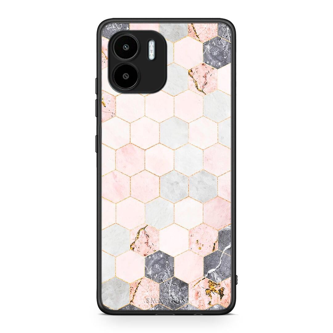 Θήκη Xiaomi Redmi A1 / A2 Marble Hexagon Pink από τη Smartfits με σχέδιο στο πίσω μέρος και μαύρο περίβλημα | Xiaomi Redmi A1 / A2 Marble Hexagon Pink Case with Colorful Back and Black Bezels