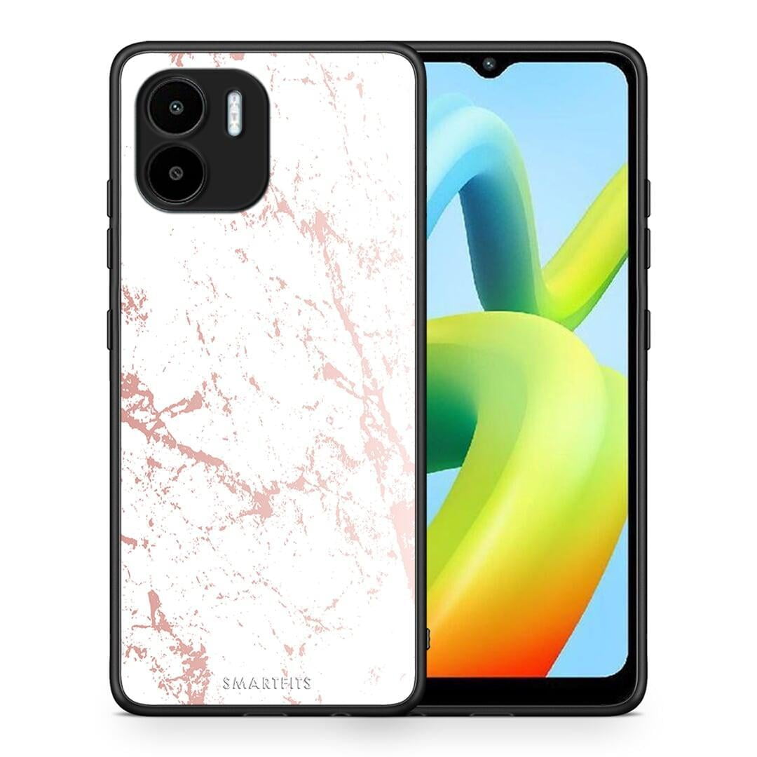 Θήκη Xiaomi Redmi A1 / A2 Marble Pink Splash από τη Smartfits με σχέδιο στο πίσω μέρος και μαύρο περίβλημα | Xiaomi Redmi A1 / A2 Marble Pink Splash Case with Colorful Back and Black Bezels