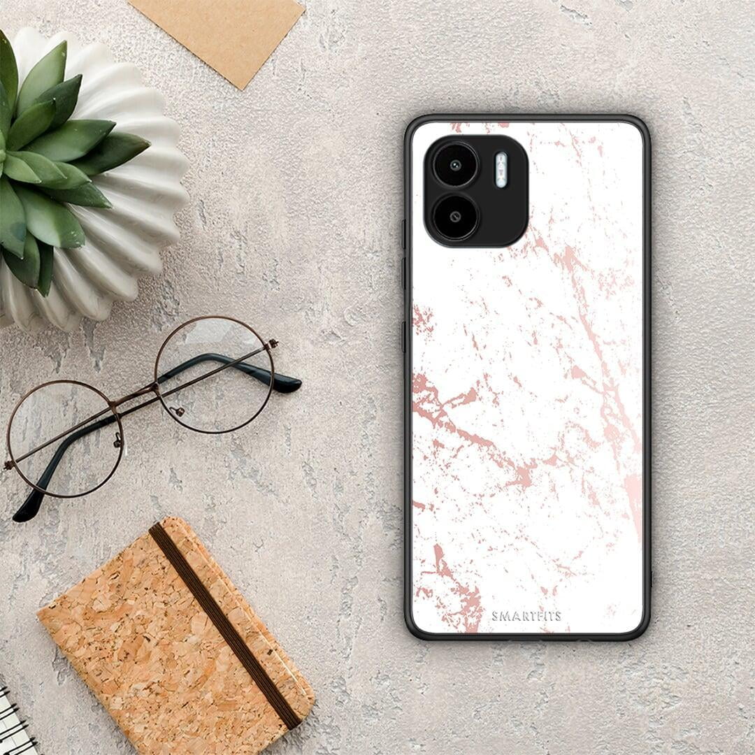 Θήκη Xiaomi Redmi A1 / A2 Marble Pink Splash από τη Smartfits με σχέδιο στο πίσω μέρος και μαύρο περίβλημα | Xiaomi Redmi A1 / A2 Marble Pink Splash Case with Colorful Back and Black Bezels