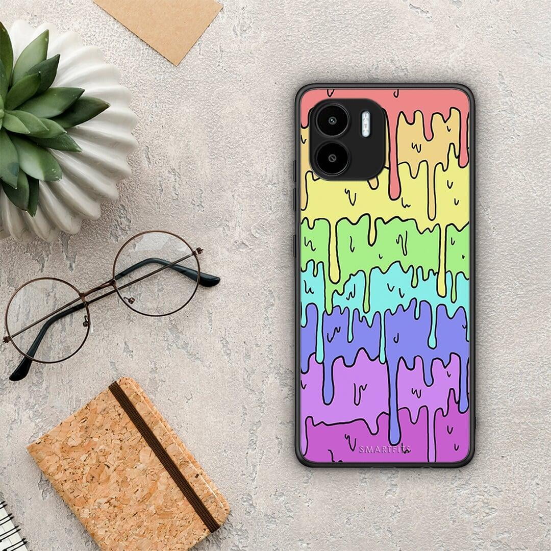 Θήκη Xiaomi Redmi A1 / A2 Melting Rainbow από τη Smartfits με σχέδιο στο πίσω μέρος και μαύρο περίβλημα | Xiaomi Redmi A1 / A2 Melting Rainbow Case with Colorful Back and Black Bezels