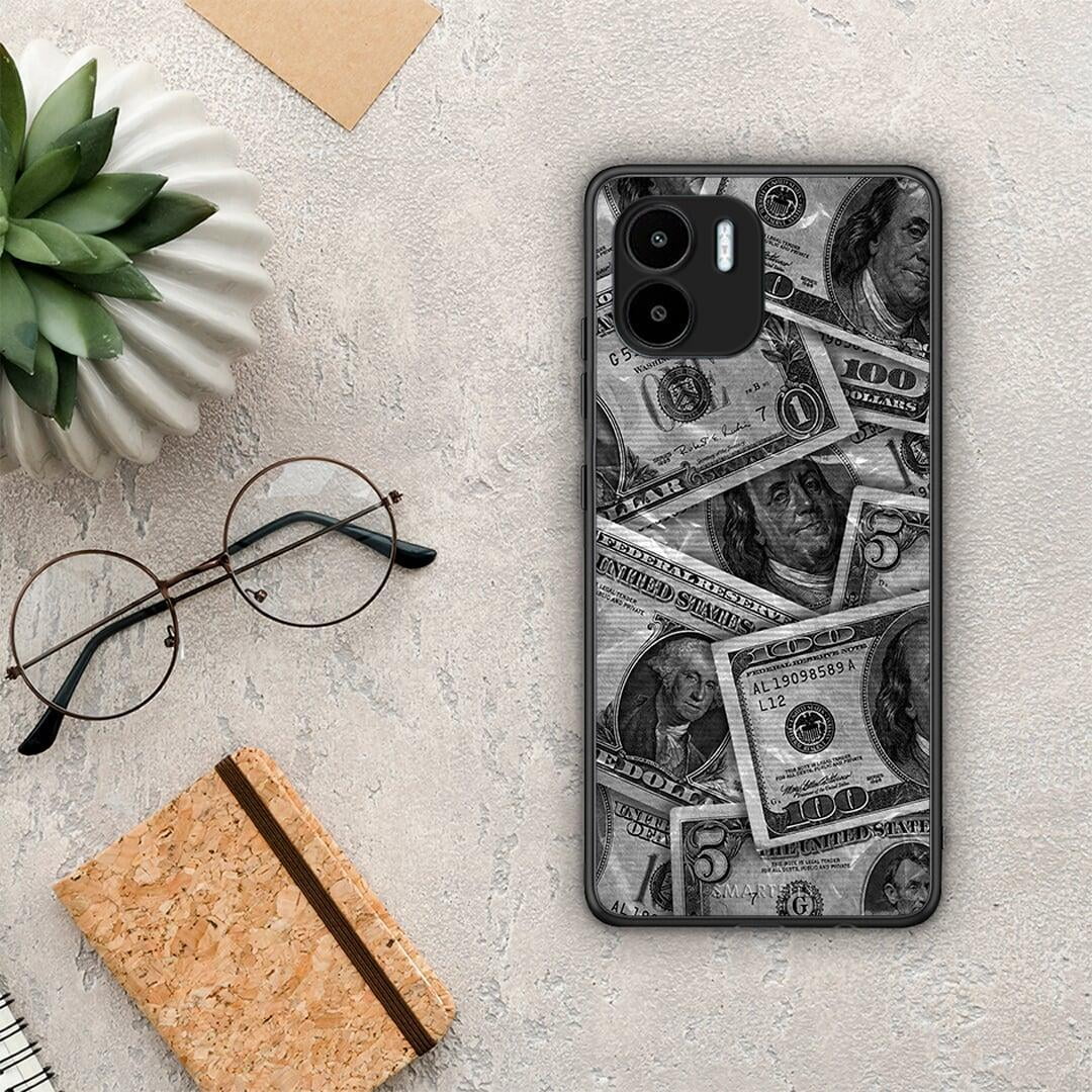 Θήκη Xiaomi Redmi A1 / A2 Money Dollars από τη Smartfits με σχέδιο στο πίσω μέρος και μαύρο περίβλημα | Xiaomi Redmi A1 / A2 Money Dollars Case with Colorful Back and Black Bezels