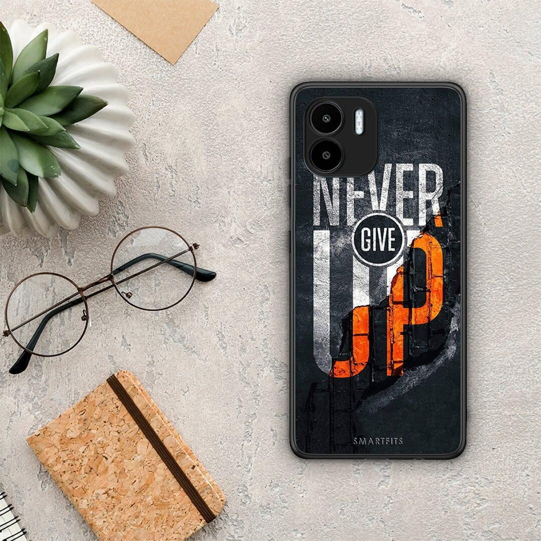 Θήκη Xiaomi Redmi A1 / A2 Never Give Up από τη Smartfits με σχέδιο στο πίσω μέρος και μαύρο περίβλημα | Xiaomi Redmi A1 / A2 Never Give Up Case with Colorful Back and Black Bezels