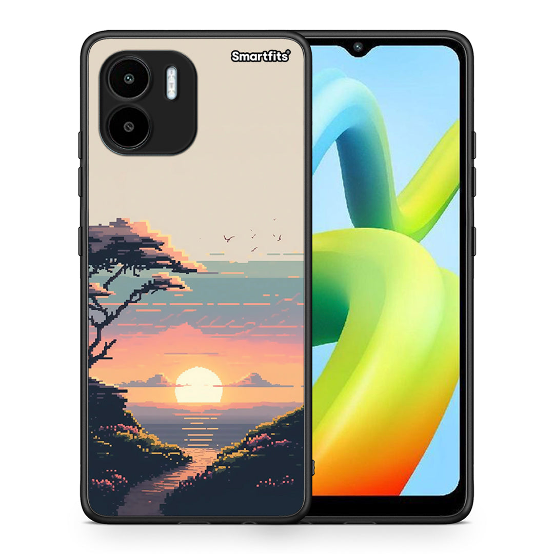 Θήκη Xiaomi Redmi A1 / A2 Pixel Sunset από τη Smartfits με σχέδιο στο πίσω μέρος και μαύρο περίβλημα | Xiaomi Redmi A1 / A2 Pixel Sunset Case with Colorful Back and Black Bezels