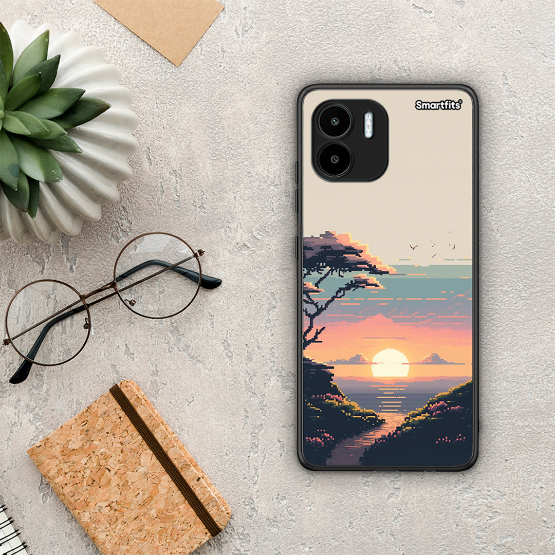 Θήκη Xiaomi Redmi A1 / A2 Pixel Sunset από τη Smartfits με σχέδιο στο πίσω μέρος και μαύρο περίβλημα | Xiaomi Redmi A1 / A2 Pixel Sunset Case with Colorful Back and Black Bezels