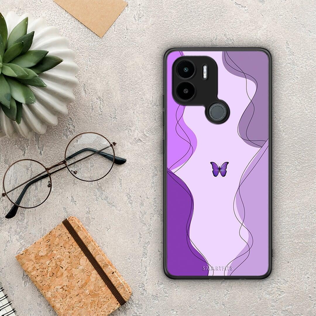 Θήκη Xiaomi Redmi A1+ / A2+ Purple Mariposa από τη Smartfits με σχέδιο στο πίσω μέρος και μαύρο περίβλημα | Xiaomi Redmi A1+ / A2+ Purple Mariposa Case with Colorful Back and Black Bezels