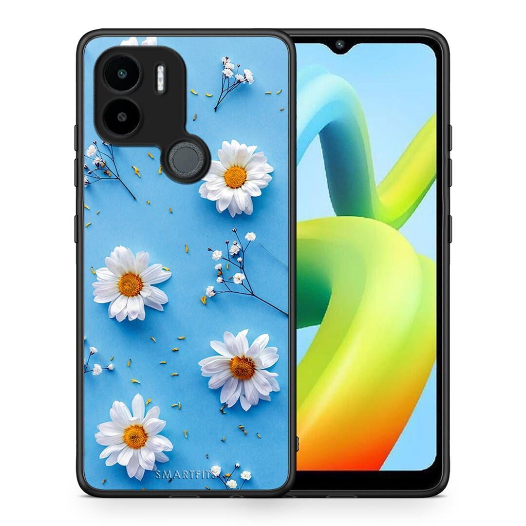 Θήκη Xiaomi Redmi A1+ / A2+ Real Daisies από τη Smartfits με σχέδιο στο πίσω μέρος και μαύρο περίβλημα | Xiaomi Redmi A1+ / A2+ Real Daisies Case with Colorful Back and Black Bezels