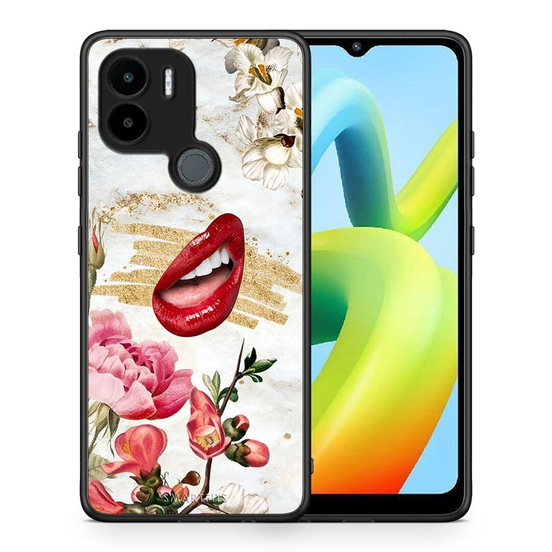 Θήκη Xiaomi Redmi A1+ / A2+ Red Lips από τη Smartfits με σχέδιο στο πίσω μέρος και μαύρο περίβλημα | Xiaomi Redmi A1+ / A2+ Red Lips Case with Colorful Back and Black Bezels