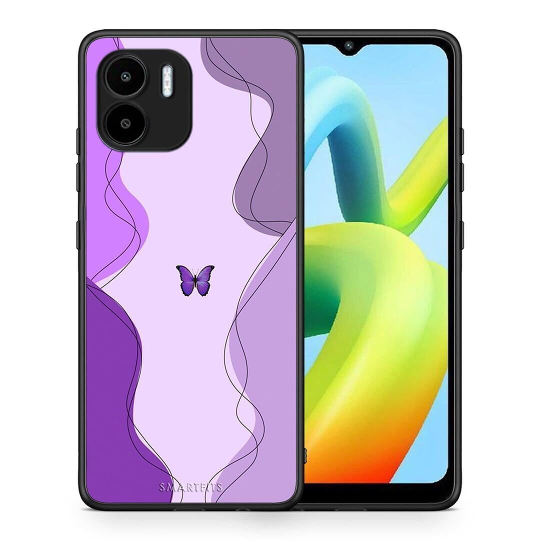 Θήκη Xiaomi Redmi A1 / A2 Purple Mariposa από τη Smartfits με σχέδιο στο πίσω μέρος και μαύρο περίβλημα | Xiaomi Redmi A1 / A2 Purple Mariposa Case with Colorful Back and Black Bezels