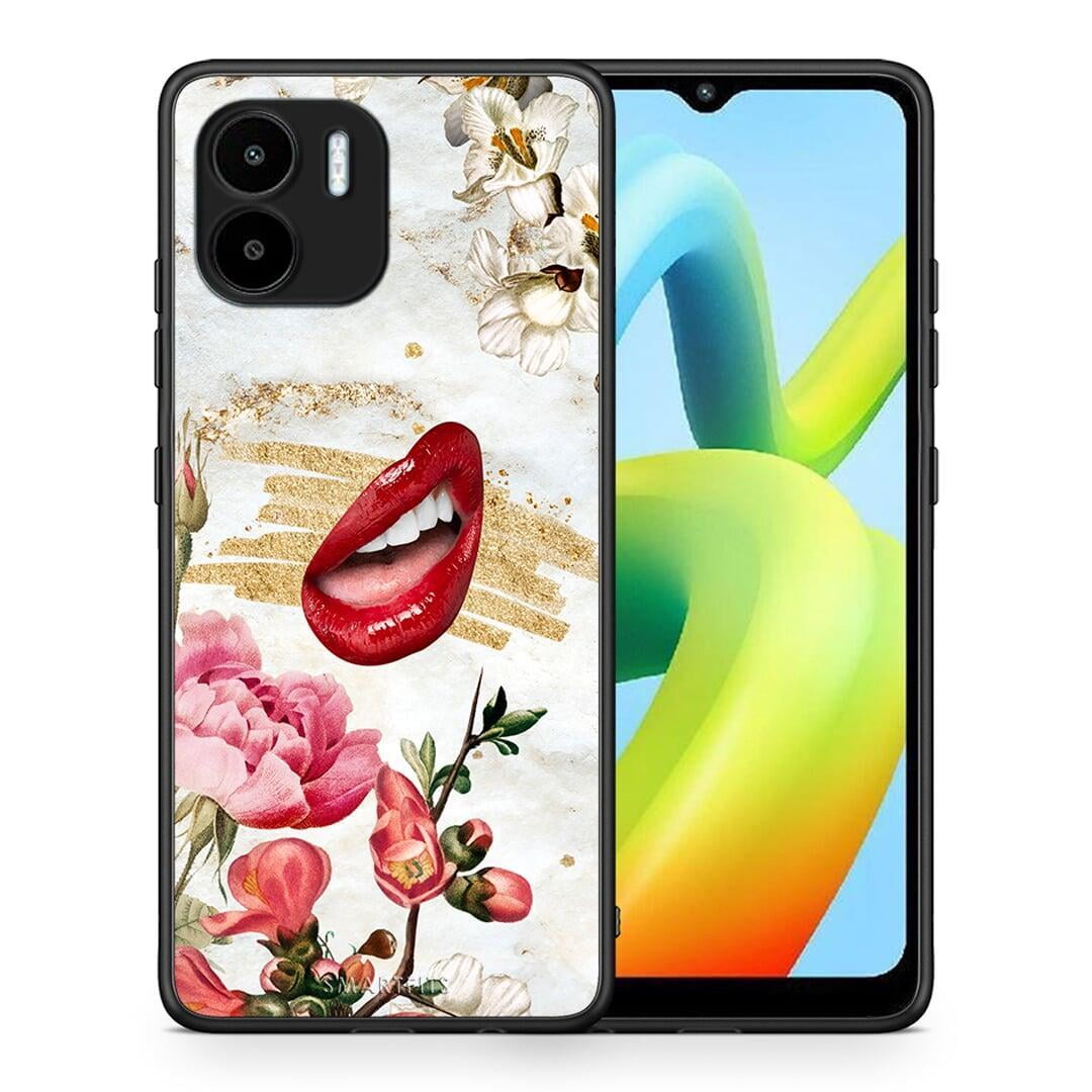 Θήκη Xiaomi Redmi A1 / A2 Red Lips από τη Smartfits με σχέδιο στο πίσω μέρος και μαύρο περίβλημα | Xiaomi Redmi A1 / A2 Red Lips Case with Colorful Back and Black Bezels