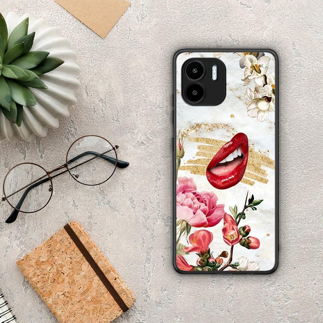 Θήκη Xiaomi Redmi A1 / A2 Red Lips από τη Smartfits με σχέδιο στο πίσω μέρος και μαύρο περίβλημα | Xiaomi Redmi A1 / A2 Red Lips Case with Colorful Back and Black Bezels