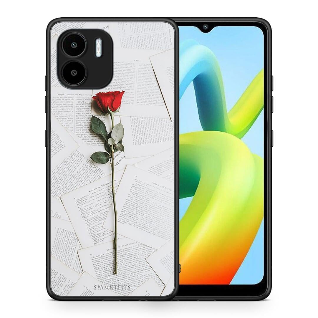 Θήκη Xiaomi Redmi A1 / A2 Red Rose από τη Smartfits με σχέδιο στο πίσω μέρος και μαύρο περίβλημα | Xiaomi Redmi A1 / A2 Red Rose Case with Colorful Back and Black Bezels