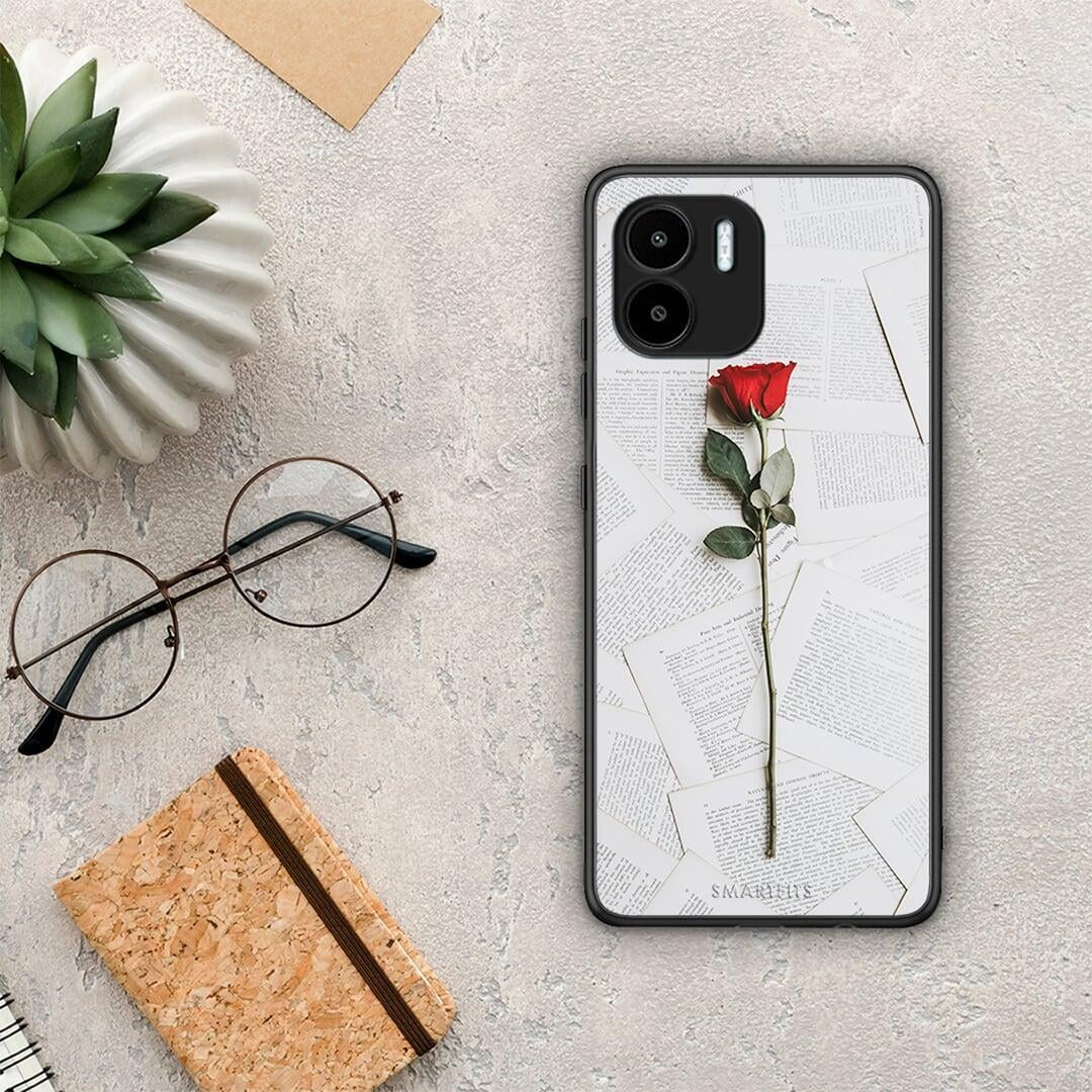 Θήκη Xiaomi Redmi A1 / A2 Red Rose από τη Smartfits με σχέδιο στο πίσω μέρος και μαύρο περίβλημα | Xiaomi Redmi A1 / A2 Red Rose Case with Colorful Back and Black Bezels