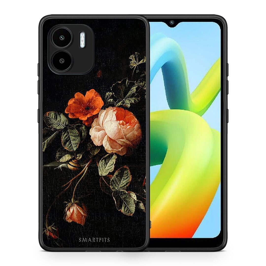 Θήκη Xiaomi Redmi A1 / A2 Vintage Roses από τη Smartfits με σχέδιο στο πίσω μέρος και μαύρο περίβλημα | Xiaomi Redmi A1 / A2 Vintage Roses Case with Colorful Back and Black Bezels