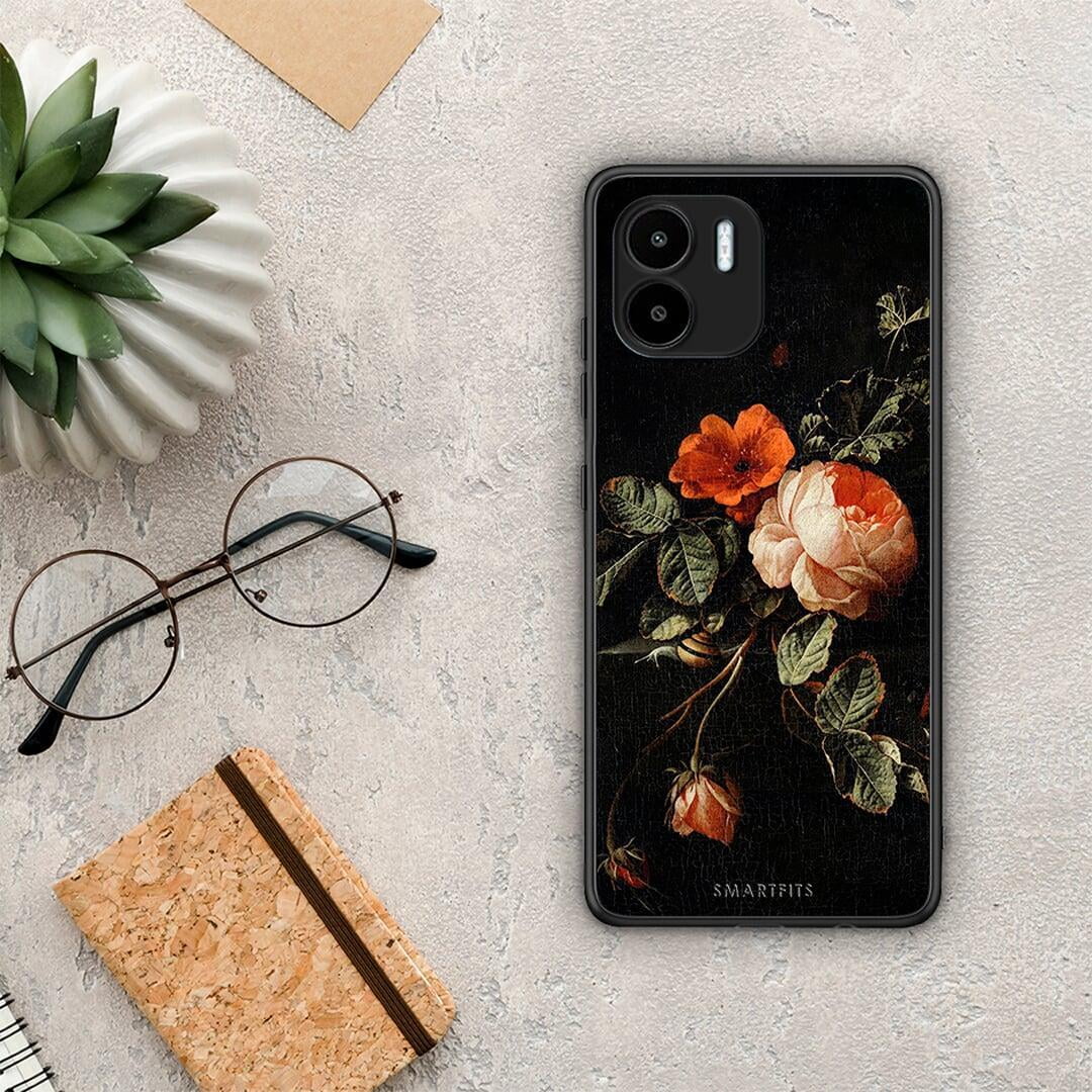 Θήκη Xiaomi Redmi A1 / A2 Vintage Roses από τη Smartfits με σχέδιο στο πίσω μέρος και μαύρο περίβλημα | Xiaomi Redmi A1 / A2 Vintage Roses Case with Colorful Back and Black Bezels