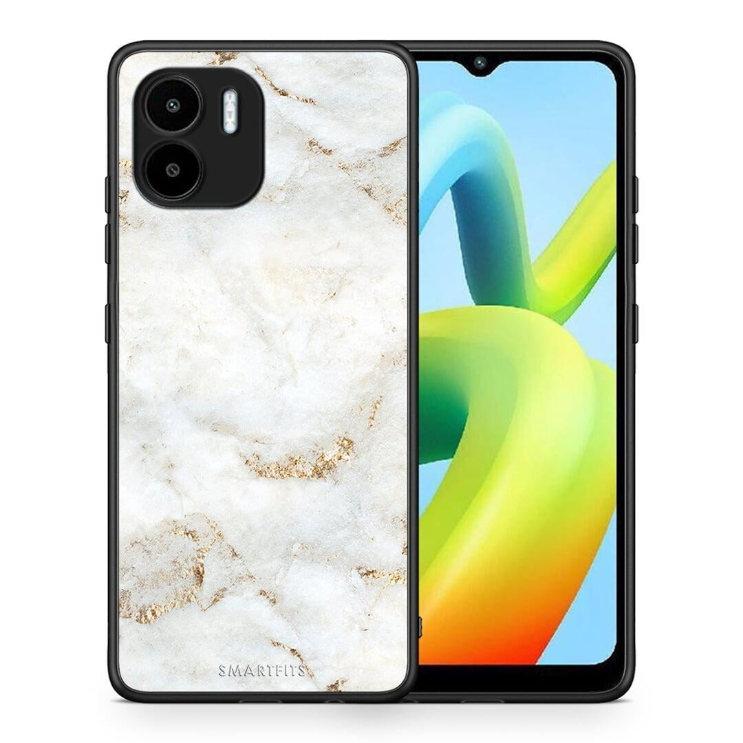 Θήκη Xiaomi Redmi A1 / A2 White Gold Marble από τη Smartfits με σχέδιο στο πίσω μέρος και μαύρο περίβλημα | Xiaomi Redmi A1 / A2 White Gold Marble Case with Colorful Back and Black Bezels