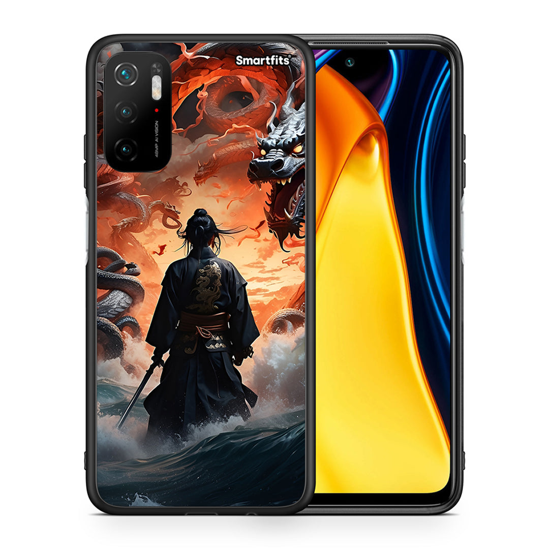 Θήκη Xiaomi Redmi Note 10 5G/Poco M3 Pro Dragons Fight από τη Smartfits με σχέδιο στο πίσω μέρος και μαύρο περίβλημα | Xiaomi Redmi Note 10 5G/Poco M3 Pro Dragons Fight case with colorful back and black bezels