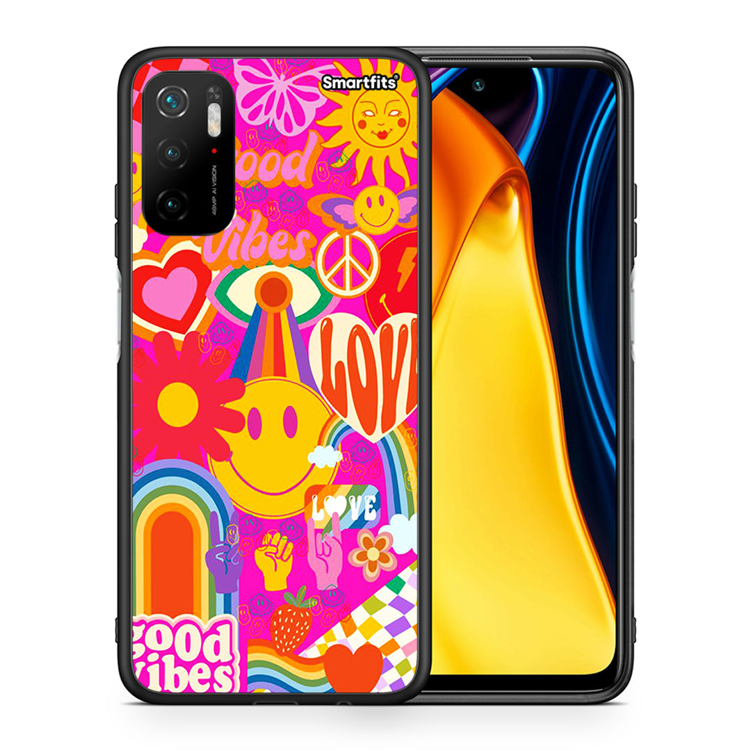 Θήκη Xiaomi Redmi Note 10 5G/Poco M3 Pro Hippie Love από τη Smartfits με σχέδιο στο πίσω μέρος και μαύρο περίβλημα | Xiaomi Redmi Note 10 5G/Poco M3 Pro Hippie Love case with colorful back and black bezels