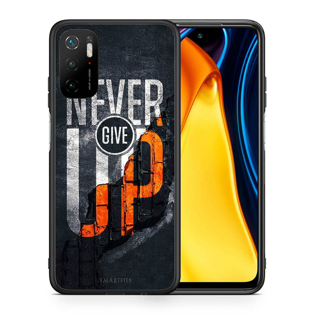 Θήκη Αγίου Βαλεντίνου Xiaomi Redmi Note 10 5G Never Give Up από τη Smartfits με σχέδιο στο πίσω μέρος και μαύρο περίβλημα | Xiaomi Redmi Note 10 5G Never Give Up case with colorful back and black bezels