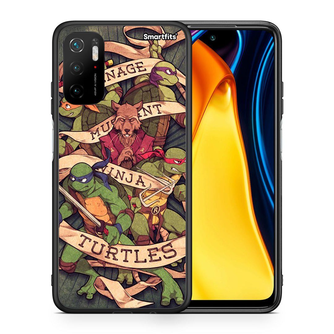 Θήκη Xiaomi Redmi Note 10 5G/Poco M3 Pro Ninja Turtles από τη Smartfits με σχέδιο στο πίσω μέρος και μαύρο περίβλημα | Xiaomi Redmi Note 10 5G/Poco M3 Pro Ninja Turtles case with colorful back and black bezels