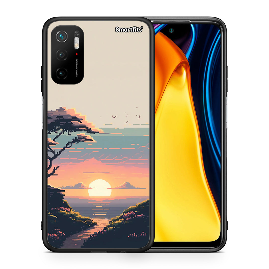 Θήκη Xiaomi Redmi Note 10 5G Pixel Sunset από τη Smartfits με σχέδιο στο πίσω μέρος και μαύρο περίβλημα | Xiaomi Redmi Note 10 5G Pixel Sunset case with colorful back and black bezels