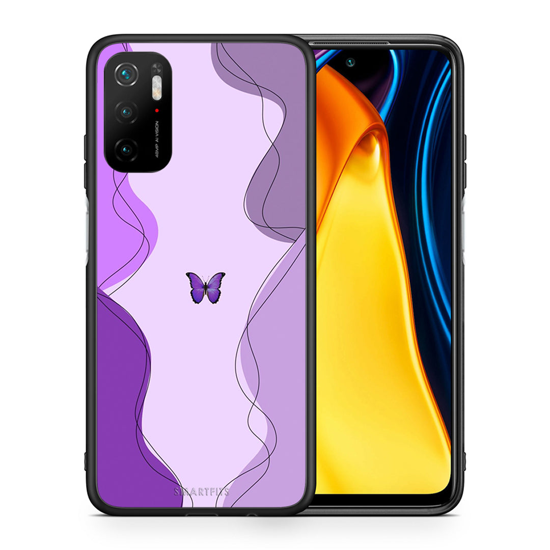 Θήκη Αγίου Βαλεντίνου Xiaomi Poco M3 Pro Purple Mariposa από τη Smartfits με σχέδιο στο πίσω μέρος και μαύρο περίβλημα | Xiaomi Poco M3 Pro Purple Mariposa case with colorful back and black bezels