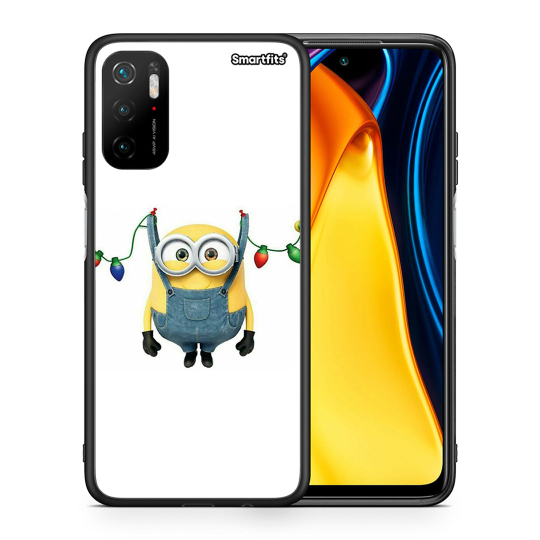 Θήκη Xiaomi Redmi Note 10 5G/Poco M3 Pro Xmas Minion Lights από τη Smartfits με σχέδιο στο πίσω μέρος και μαύρο περίβλημα | Xiaomi Redmi Note 10 5G/Poco M3 Pro Xmas Minion Lights case with colorful back and black bezels