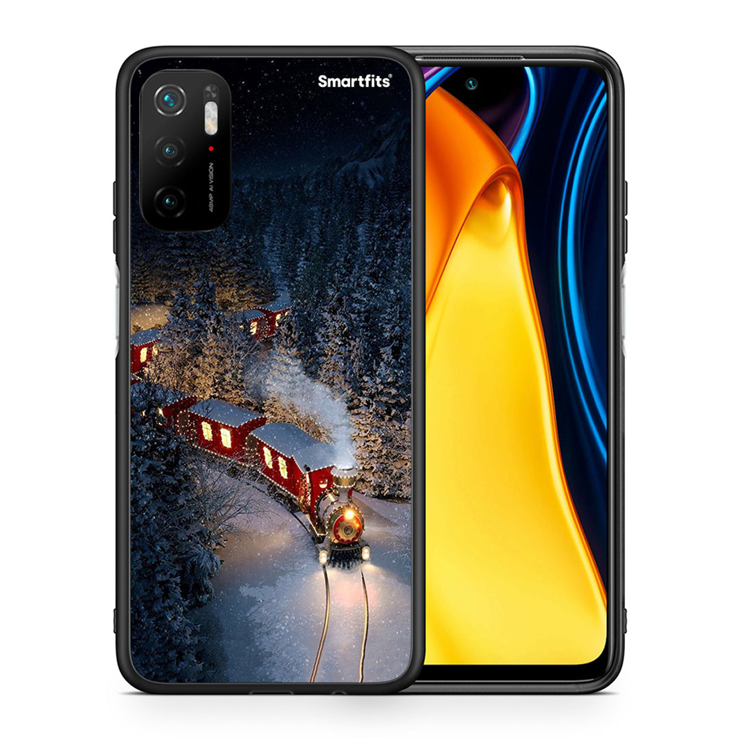 Θήκη Xiaomi Redmi Note 10 5G/Poco M3 Pro Xmas Train από τη Smartfits με σχέδιο στο πίσω μέρος και μαύρο περίβλημα | Xiaomi Redmi Note 10 5G/Poco M3 Pro Xmas Train case with colorful back and black bezels