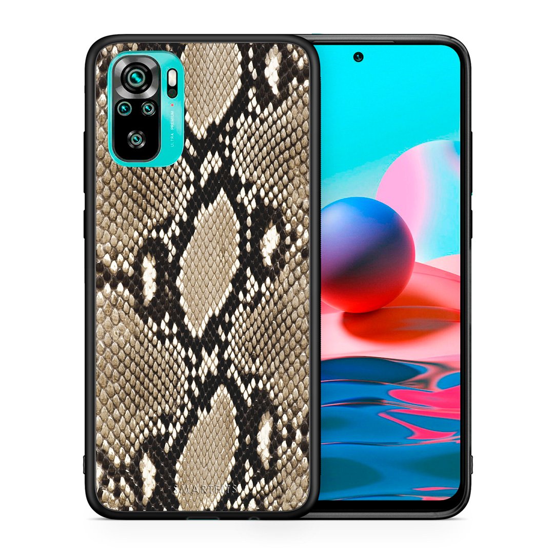 Θήκη Xiaomi Redmi Note 10 Fashion Snake Animal από τη Smartfits με σχέδιο στο πίσω μέρος και μαύρο περίβλημα | Xiaomi Redmi Note 10 Fashion Snake Animal case with colorful back and black bezels