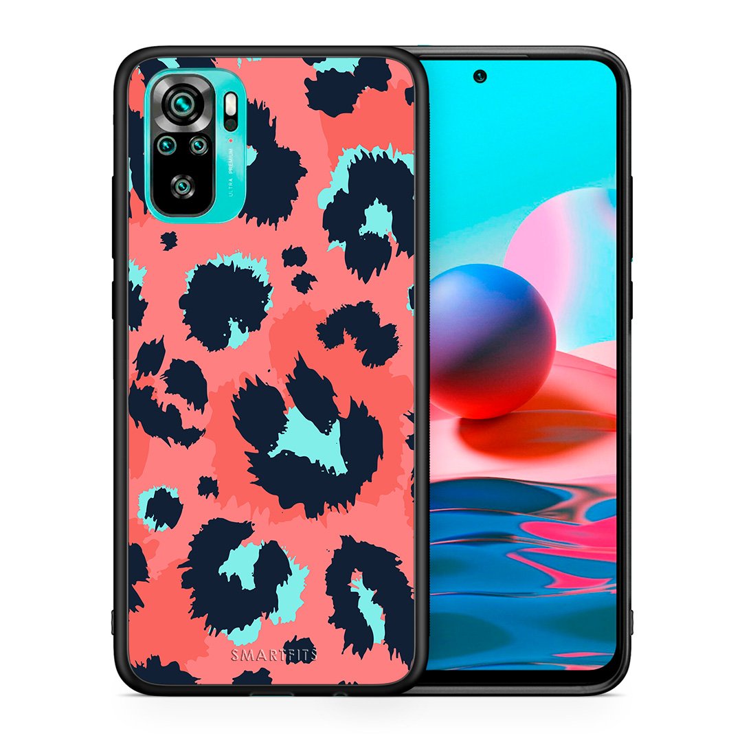 Θήκη Xiaomi Redmi Note 10 Pink Leopard Animal από τη Smartfits με σχέδιο στο πίσω μέρος και μαύρο περίβλημα | Xiaomi Redmi Note 10 Pink Leopard Animal case with colorful back and black bezels