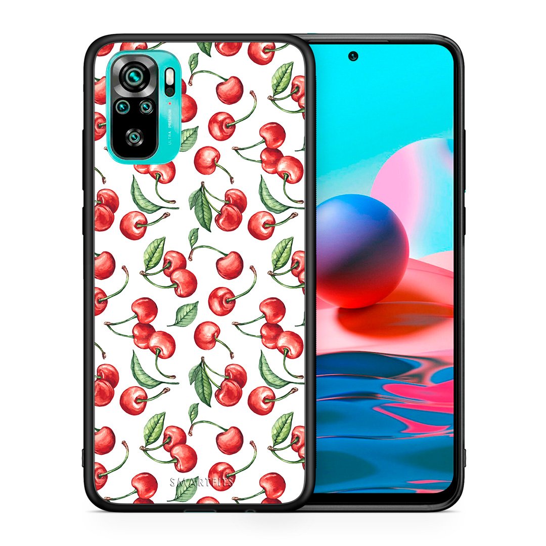 Θήκη Xiaomi Redmi Note 10 Cherry Summer από τη Smartfits με σχέδιο στο πίσω μέρος και μαύρο περίβλημα | Xiaomi Redmi Note 10 Cherry Summer case with colorful back and black bezels