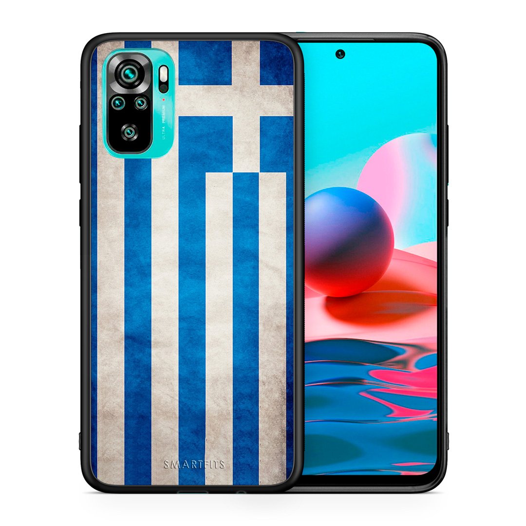 Θήκη Xiaomi Redmi Note 10 Greek Flag από τη Smartfits με σχέδιο στο πίσω μέρος και μαύρο περίβλημα | Xiaomi Redmi Note 10 Greek Flag case with colorful back and black bezels