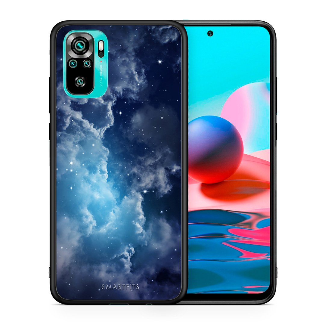 Θήκη Xiaomi Redmi Note 10 Blue Sky Galaxy από τη Smartfits με σχέδιο στο πίσω μέρος και μαύρο περίβλημα | Xiaomi Redmi Note 10 Blue Sky Galaxy case with colorful back and black bezels