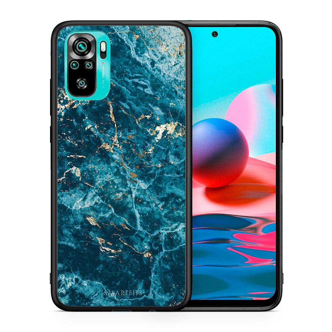 Θήκη Xiaomi Redmi Note 10 Marble Blue από τη Smartfits με σχέδιο στο πίσω μέρος και μαύρο περίβλημα | Xiaomi Redmi Note 10 Marble Blue case with colorful back and black bezels