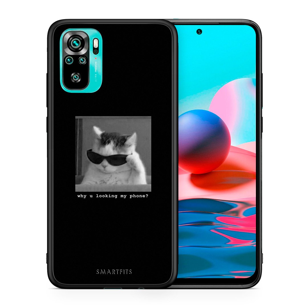 Θήκη Xiaomi Redmi Note 10 Meme Cat από τη Smartfits με σχέδιο στο πίσω μέρος και μαύρο περίβλημα | Xiaomi Redmi Note 10 Meme Cat case with colorful back and black bezels