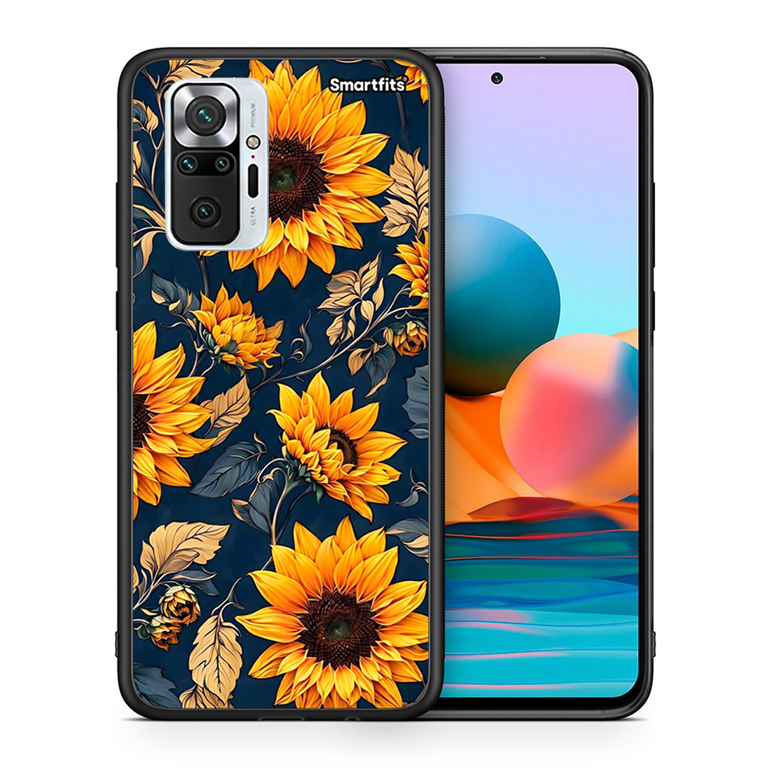 Θήκη Xiaomi Redmi Note 10 Pro Autumn Sunflowers από τη Smartfits με σχέδιο στο πίσω μέρος και μαύρο περίβλημα | Xiaomi Redmi Note 10 Pro Autumn Sunflowers case with colorful back and black bezels