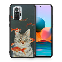 Thumbnail for Θήκη Xiaomi Redmi Note 10 Pro Cat Goldfish από τη Smartfits με σχέδιο στο πίσω μέρος και μαύρο περίβλημα | Xiaomi Redmi Note 10 Pro Cat Goldfish case with colorful back and black bezels