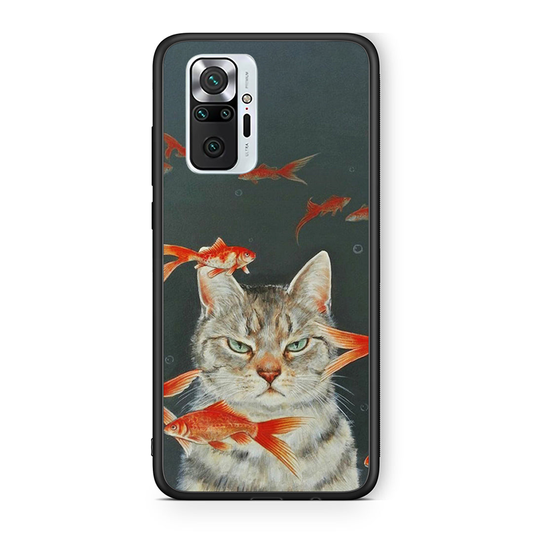 Xiaomi Redmi Note 10 Pro Cat Goldfish θήκη από τη Smartfits με σχέδιο στο πίσω μέρος και μαύρο περίβλημα | Smartphone case with colorful back and black bezels by Smartfits