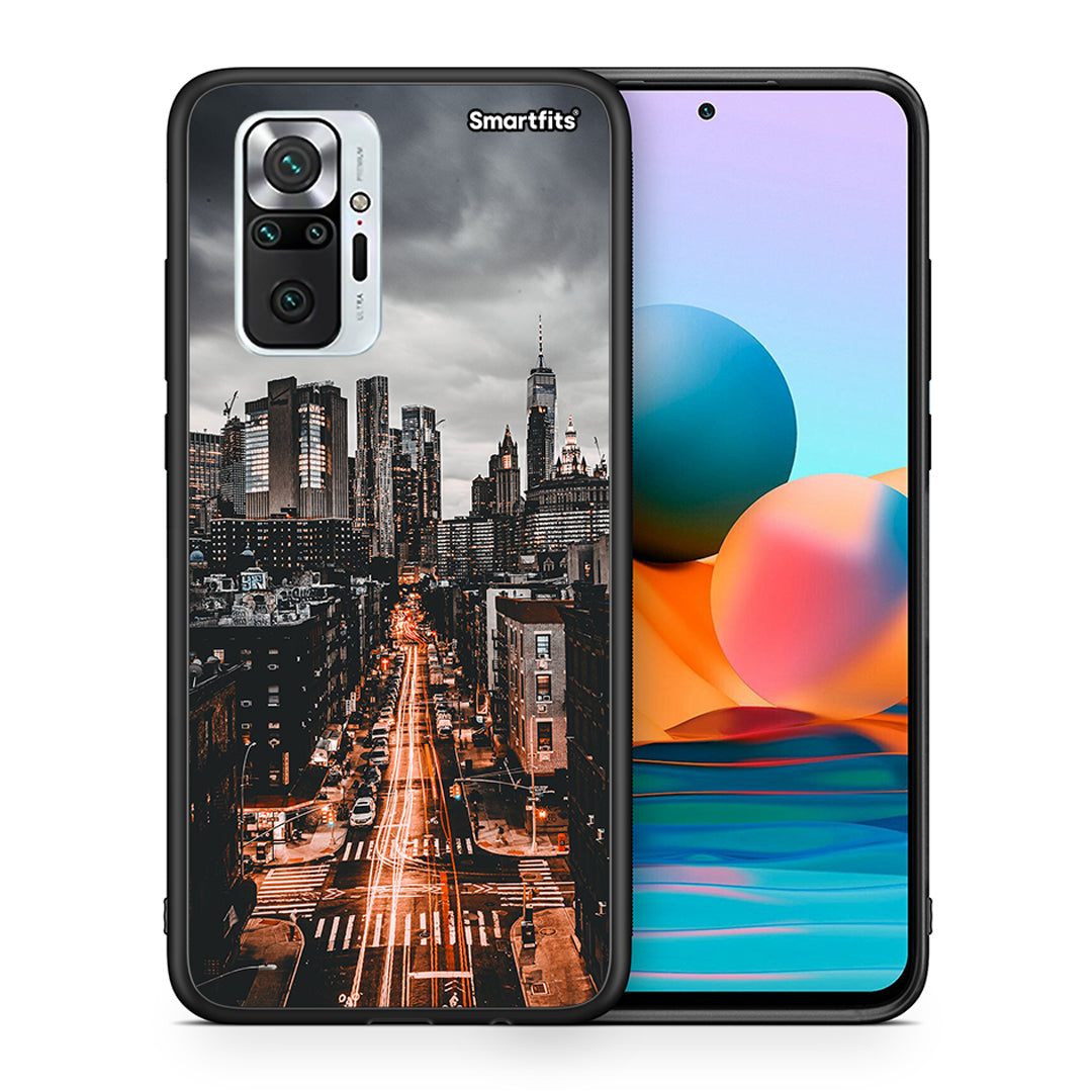 Θήκη Xiaomi Redmi Note 10 Pro City Lights από τη Smartfits με σχέδιο στο πίσω μέρος και μαύρο περίβλημα | Xiaomi Redmi Note 10 Pro City Lights case with colorful back and black bezels