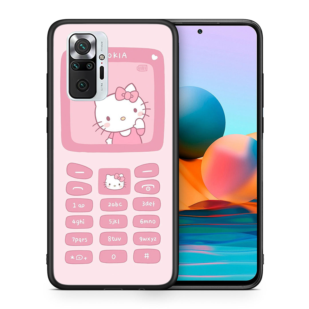 Θήκη Αγίου Βαλεντίνου Xiaomi Redmi Note 10 Pro Hello Kitten από τη Smartfits με σχέδιο στο πίσω μέρος και μαύρο περίβλημα | Xiaomi Redmi Note 10 Pro Hello Kitten case with colorful back and black bezels