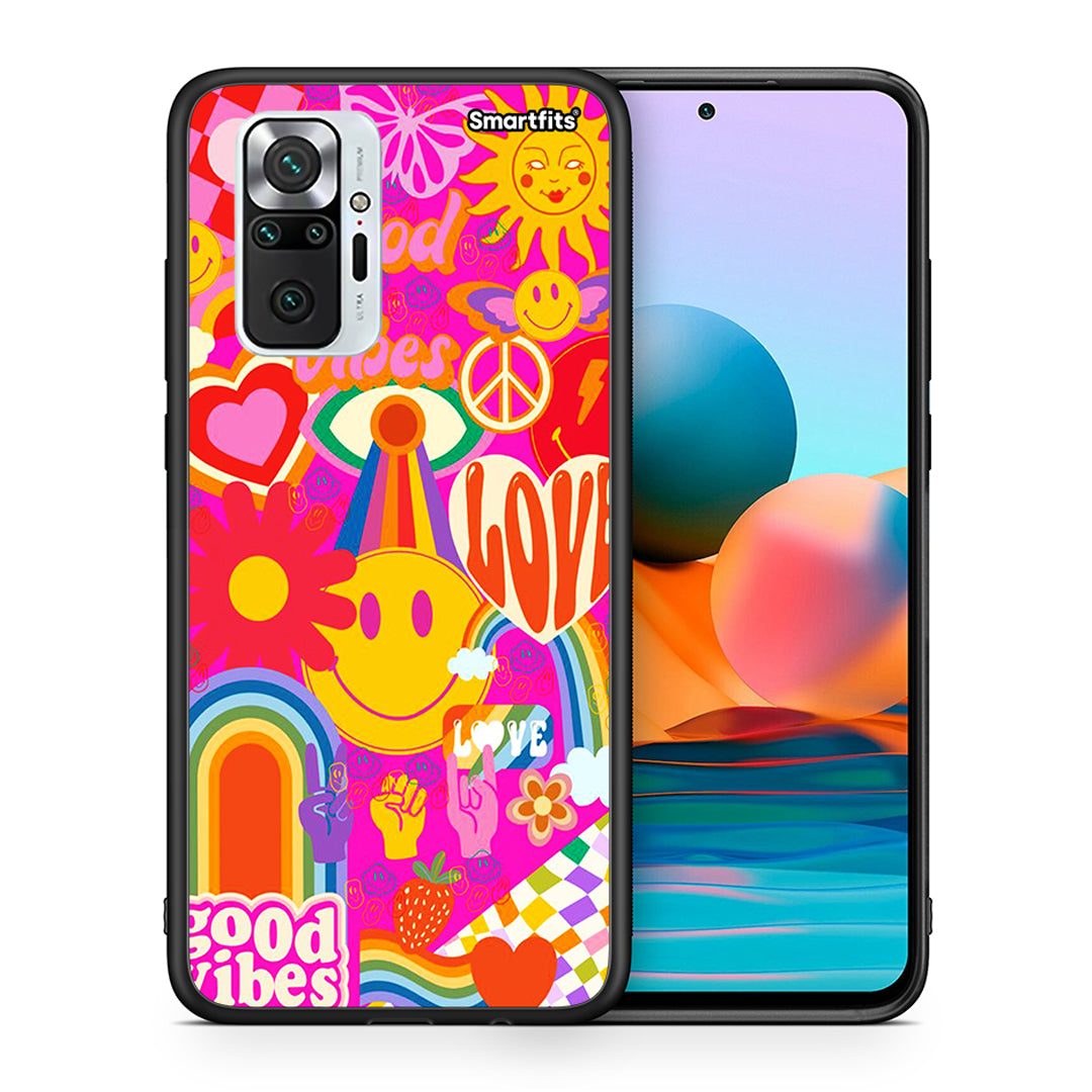 Θήκη Xiaomi Redmi Note 10 Pro Hippie Love από τη Smartfits με σχέδιο στο πίσω μέρος και μαύρο περίβλημα | Xiaomi Redmi Note 10 Pro Hippie Love case with colorful back and black bezels