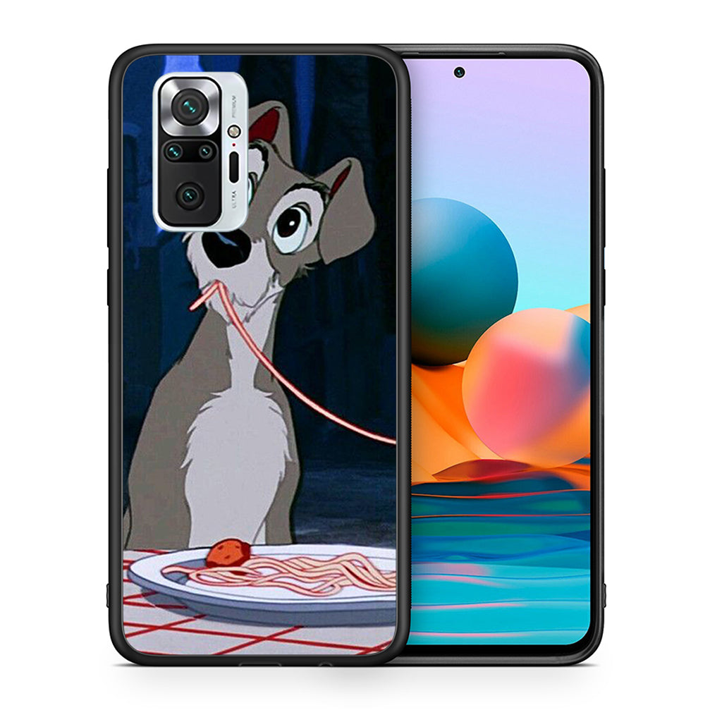 Θήκη Αγίου Βαλεντίνου Xiaomi Redmi Note 10 Pro Lady And Tramp 1 από τη Smartfits με σχέδιο στο πίσω μέρος και μαύρο περίβλημα | Xiaomi Redmi Note 10 Pro Lady And Tramp 1 case with colorful back and black bezels