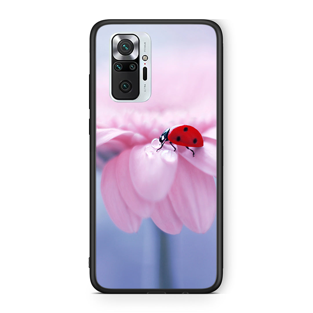 Xiaomi Redmi Note 10 Pro Ladybug Flower θήκη από τη Smartfits με σχέδιο στο πίσω μέρος και μαύρο περίβλημα | Smartphone case with colorful back and black bezels by Smartfits