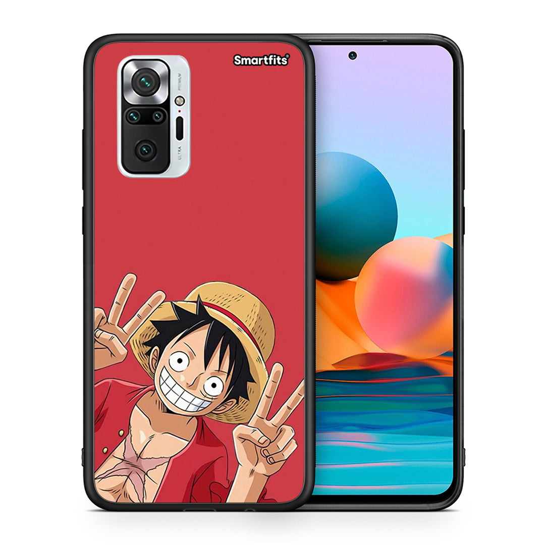 Θήκη Xiaomi Redmi Note 10 Pro Pirate Luffy από τη Smartfits με σχέδιο στο πίσω μέρος και μαύρο περίβλημα | Xiaomi Redmi Note 10 Pro Pirate Luffy case with colorful back and black bezels